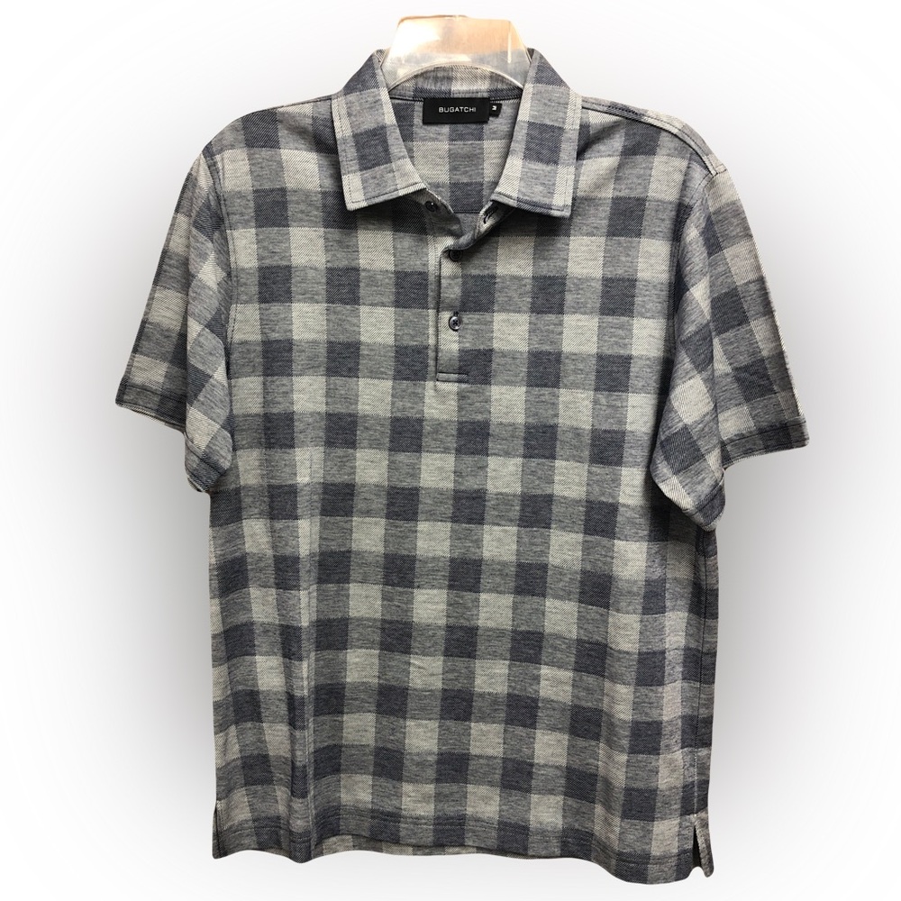 Bugatchi Black and Gray Plaid Polo Shirt